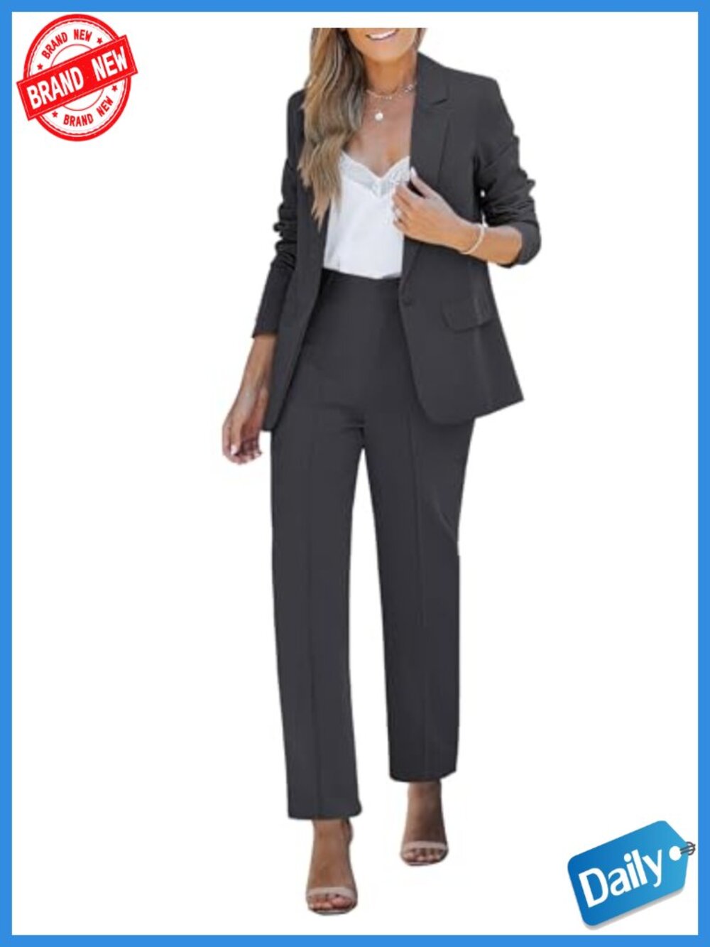 Two Piece Pantsuit Set Blazer Long Sleeve Polyester Blend Business Casual Work